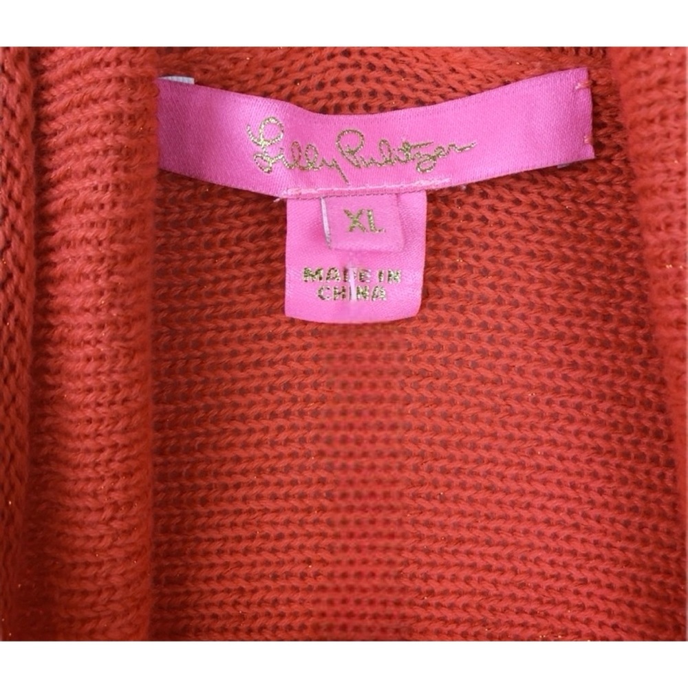 Lilly Pulitzer Tatum Open Cardigan Picante Coral Fringe Scallop Size XL - Picture 6 of 7